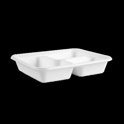 China Eco-friendly Disposable Bagasse Candy Cane Square Three Compartment Disposable Food Tray For Restaurant Or Party for sale