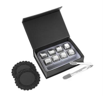 China Sustainable Custom Luxury Packaging Set Metal Whiskey Stones Reusable 304 Stainless Steel Ice Cubes for sale