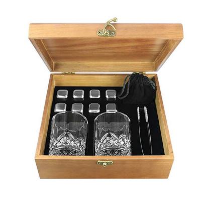 China 8 Whiskey Stone Viable Stone Whiskey Ice Cube Gift Wooden Box Package With Glass Cup for sale