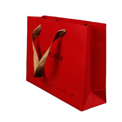 China Jiangsu Recyclable Red Paper Bag Delivery Printer Grocery Packaging Luxury For Sale for sale