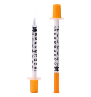 China PP/SS304/Medical silicone oil/medical rupper stopper high quality medical grade pp 0.3ml 0.5ml 1ml orange disposable insulin top syringe with 27-31g needle EOS 3 years latex free for sale