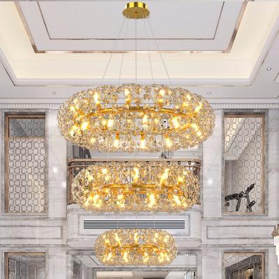 China Decorative Luxury Hanging Ceiling Crystal Beautiful Restaurant Indoor Living Room Round Iron Chandelier for sale