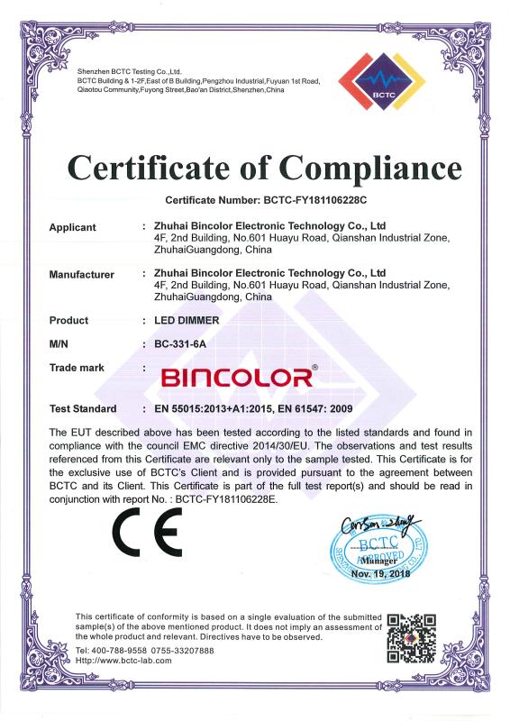 CE - Zhuhai Bincolor Electronic Technology Co., Ltd.