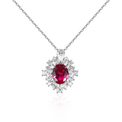 China TRENDY New Style 925 Sterling Silver Ruby Diamond Necklaces Fashion Charm Pendant Women 18K Rhodium Plated Jewelry for sale