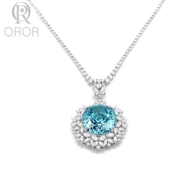 China CLASSIC New Arrival High Quality 925 Sterling Silver Paraiba Tourmaline Diamond Pendant Ocean Blue Charm 18K Plated Sparkling Necklace for sale