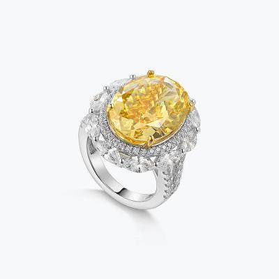 China CLASSIC S925 Silver fashion luxury ice flower cut big yellow diamond pigeon egg high quality 8A cubic zirconia 18k gold plating ring for sale