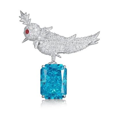 China Silver luxury fashion fine jewelry silver custom animal zircon pearls woodpecker bird pins brooches for women for sale