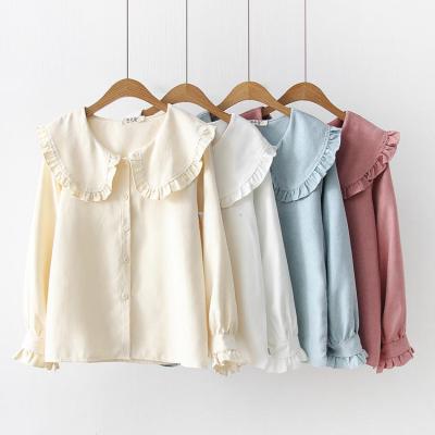 China Factory wholesale temperament anti-pilling ear edge doll neck shirt apricot wood lantern new sheath superior soft unique shirt for sale