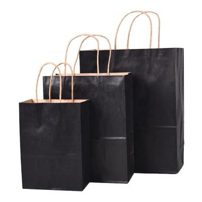 China Wholesale Custom Sturdy 100% Recyclable Recyclable Logo Black Kraft Paper Bag Food Delivery Kraft Paper Bags With Twist Handles for sale