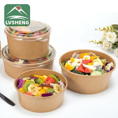 China Disposable 500ml 750ml 1000ml 1100ml 1300ml Manufacturing Blank And Kraft Paper Round Salad Bowl for sale