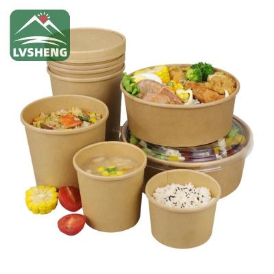 China Disposable Disposable Takeaway 32 Oz Salad Wrapping Paper Bowls With Clear PET Lid for sale