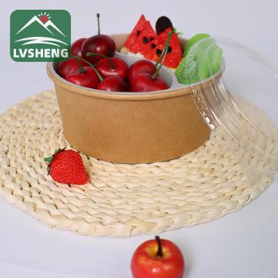 China Biodegradable 1300 ml Disposable Cardboard Kraft Paper Biodegradable Food Grade Take Out Salad Bowl for sale