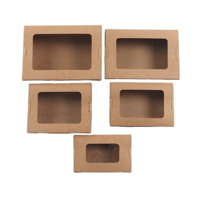 China Wholesale Compostable Natural Square Grease-Resistant Brown Disposable Eco-Friendly Kraft Paper Salad Fruit Takeout Box With PET Window for sale