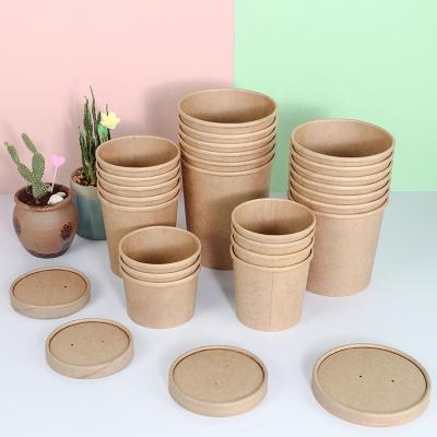 China Factory Price Disposable Kraft /White Soup Paper Cups /Tubs/Bowl With Paper Lids for sale