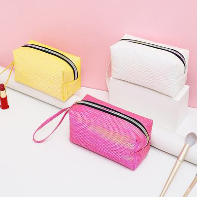 China Fashion Clear Cosmetic Bag Make Up Bags For Women Holographic Cosmetic Pouch Gradient Makeup Powder Zipper Snap Bag for sale