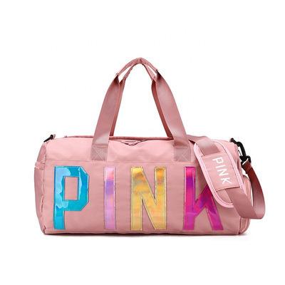 China Custom Daily Life Travel Gym Bag 2021trending Desiger Logo Spend The Night Pink Tote Duffle Bag Waterproof Polyester For Women Gym Bag for sale