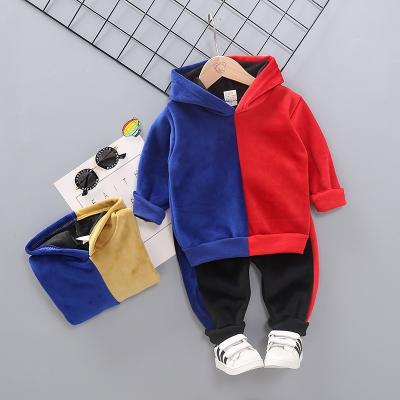 China Casual Boys Winter Suit Velvet Gold Children's Sweatshirts Jogger Hooded Two-Piece Suit Autumn And Winter for sale