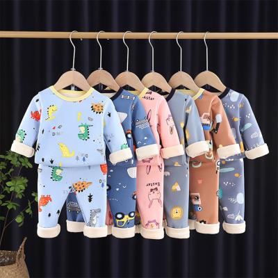 China Casual Boys and Girls Two Piece Continue Warm Fleece Bottom Shirt Outfit Winter Baby Clothes Set for sale