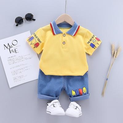 China Casual Summer Style 100% Cotton Sporty Clothes Printing Short Sleeve Polo Top And Short Pant Two Pieces Baby Boy Kids Clothing Sets for sale