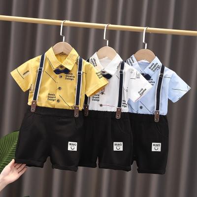 China Wholesale Casual Slim Short Slim Preppy Style Jumpsuits Custom Sleeve Logo Baby Clothing Sets Gentleman Boy for sale