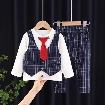 China Spring and autumn casual fashion style two-piece casual tie boy child gentleman baby suit cloth wear set child for sale