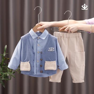 China Best Selling Boys Casual Fashion Children Baby Spring and Autumn Costume Children's Sweater Knitting Vest Three Piece Sets for sale