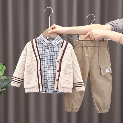 China Baby autumn casual spring knitted suit boy handsome three pieces set children sweater cardigan baby spring and new autumn baby clothes for sale