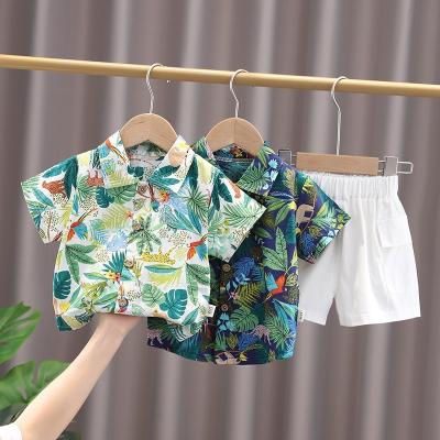 China Boys 2022 Summer New Baby Style Short Sleeve Hawaiian Handsome Lapel Casual Two-Piece Suit for sale