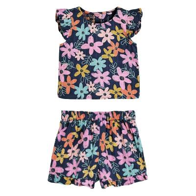 China Hot Sale Summer Sweet 2022 New Children's Suits Shorts Sleeves Children's Suits Cotton Carded Girls Printed Suits for sale