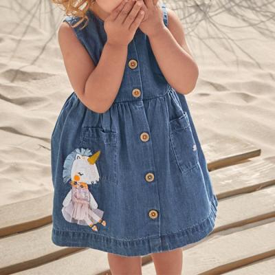 China New Summer Children's Denim Skirt Sleeveless Skirt Baby Washable Smocked Dresses for sale