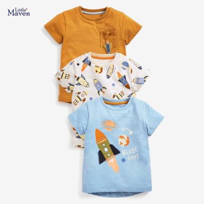 China Breathable Rocket Printing Cute Baby Boys Knitted Short Sleeve Cotton T-shirts Kids Gifts Multi Style Knitted T-shirts for sale