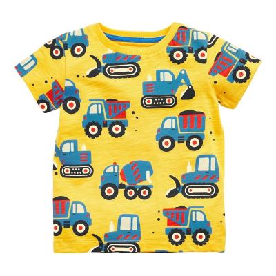 China New Breathable Short Sleeve Knitted Pure Cotton Breathable Children's Dip Shirt Yellow Car Printing Boys T-shirt for sale