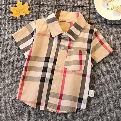 China Newest Cute Breathable Fashion Baby Boy Summer Lapel Plaid Children Short Shirt Comfortable And Breathable T-shirt for sale