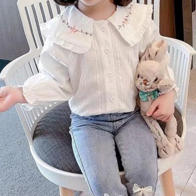 China 1 - 3 Years Girls Long Sleeve Autumn White Shirt Jacquard Baby Doll Tops Breathable for sale