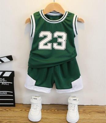 China Antibacterial Letter Basketball Graphic Tank Top&Track Shorts Vest Suit Baby Fashion Clothes Cotton Tank Top Kid Boy Girls Two Piece Suit for sale