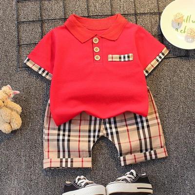 China Custom Printing Baby Boy Casual Summer Clothing Set Infant Clothes Suit Cartoon Toddler Outfits Casual Kids Baby Cotton Plaid Clothes for sale