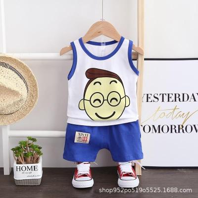 China Antibacterial boy's vest suit for summer kids fashion baby handsome two-piece sleeveless top alien boy's tank cotton clothes style suit for sale