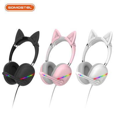 China Earphone RGB Light Cat Ear Auriculares Gaming Headset With Noise Canceling Microphone Earbuds For Computer for sale