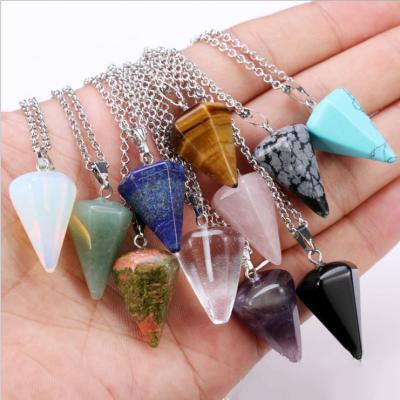 China Other New 2022 Natural Stone Cone Shape Hexagonal Column Jewelry Crystal Wire Wrapped Quartz Natural Stone Pendant Necklace for sale