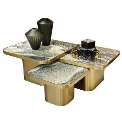 China Eco-friendly Living Room Furniture Luxury Gold Round Marble Table Top Center Coffee Table for sale