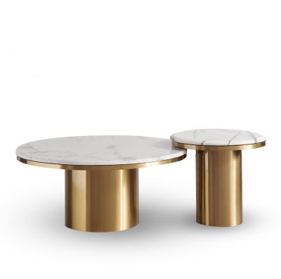 China Eco-friendly Living Room Furniture Luxury Gold Round Marble Table Top Center Coffee Table for sale