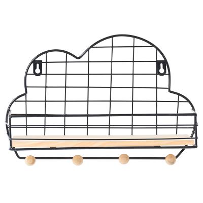 China Nordic Minimalist INS Wind Wrought Iron Grid Cloud Rack Home Bedroom Wall Decoration Shelf Storage Rack for sale