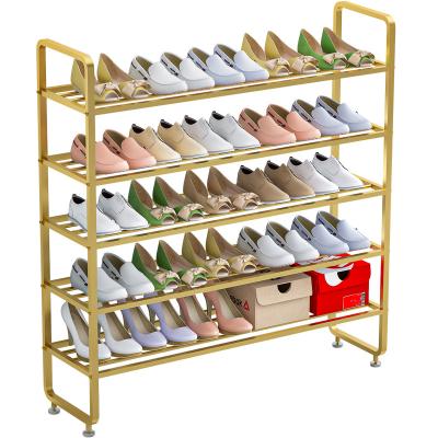 China Simple Modern Golden Dustproof Assembly Iron Dormitory Economic Indoor Door 5 Layers Storage Shoe Rack for sale