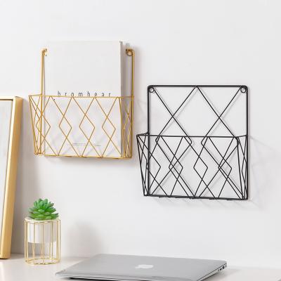 China Other European style wrought iron magazine rack, newspaper storage basket can be wall-mounted, multi-functional debris storage basket for sale