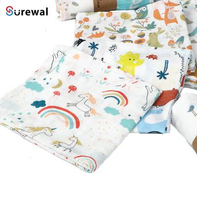 China Pure Cotton Anti-Static Wrap Baby Blankets Newborns Cartoon Plaid Blanket Super Soft Towel Cute Floral Printing Blankets 2 Layers Christmas for sale