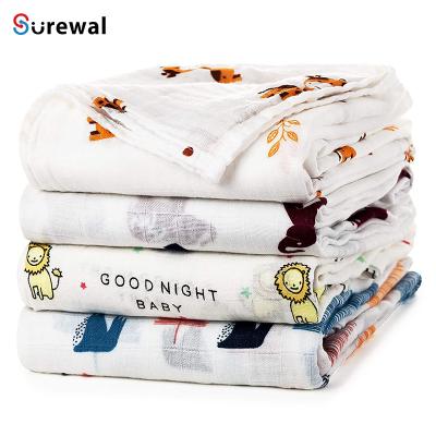 China Anti-Static Baby Blankets Newborns Super Soft Bamboo Pure Cotton 2 Layers Wrap Blanket Infant Cartoon Bathing Printed Towel Blankets for sale