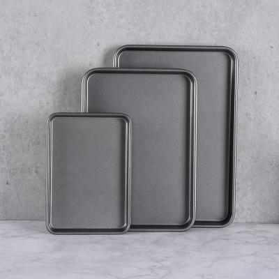 China Stocked Set 3 of Rectangle Tray Baking Sheet Xynflon Nonstick Bakeware Gray Steel Cookie Pan Dark for sale