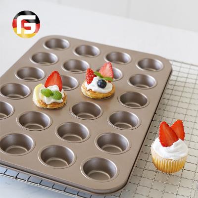 China Baking Mold 24 Cup Champagne Gold Non Stick Carbon Steel Cupcakes Making Pan Cake Mold Muffin Mold Bake for sale