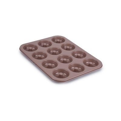 China 12 Cavity Sustainable Carbon Steel Non-Stick Rose Gold Baking Tray Donut Cake Pan for sale