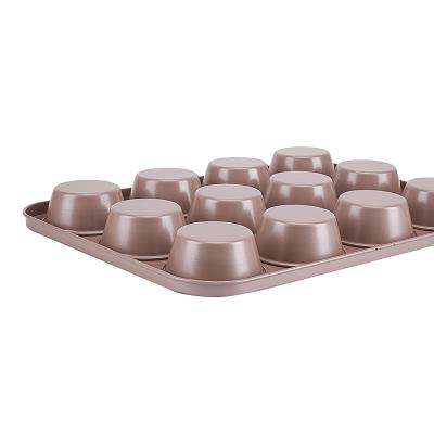 China Non-Stick Baking Pan 12-Cup Roll and Cupcake Pan Tray Rose Gold Cupcake Cake Mold Tools for sale